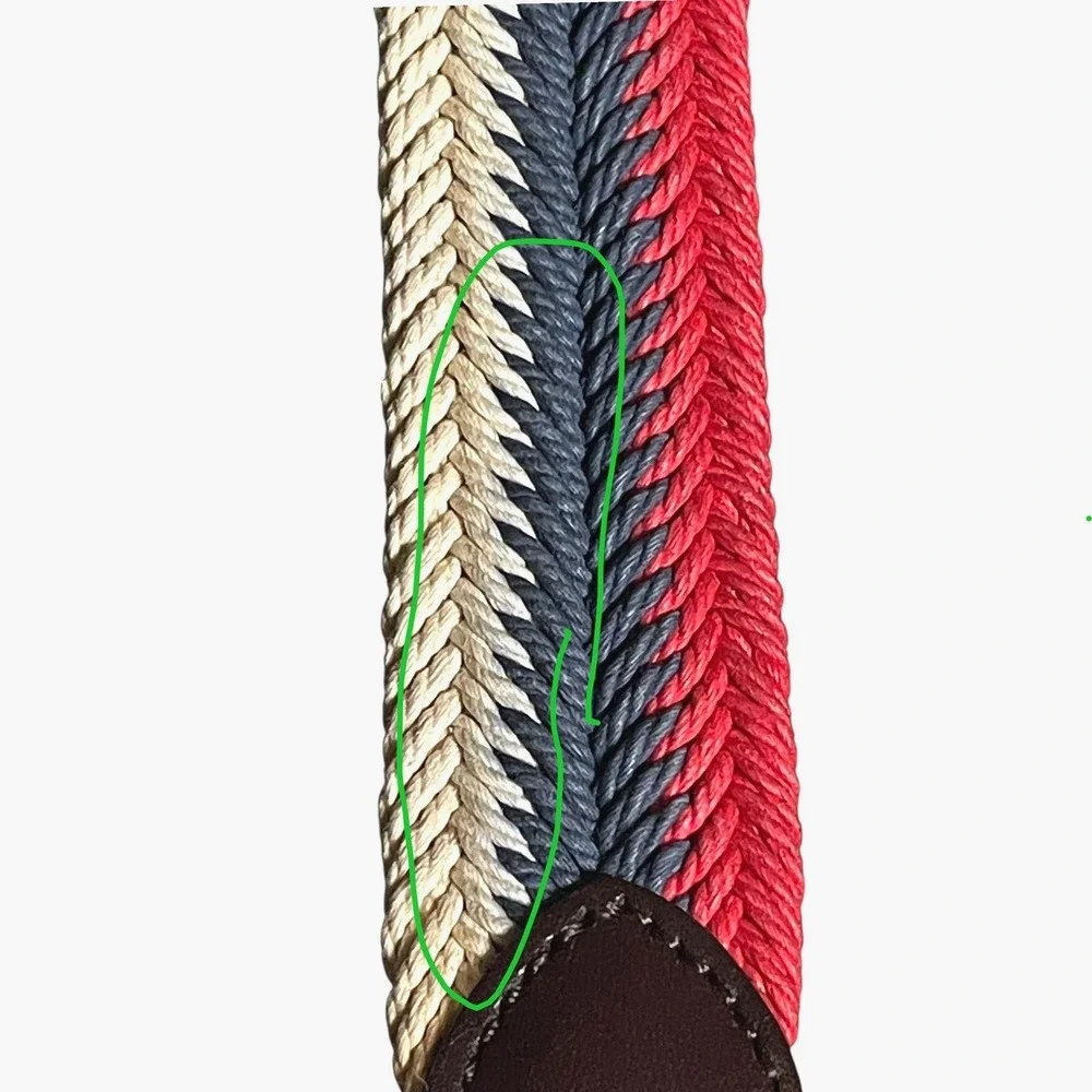 Vineyard Vines Mens Braided Woven Belt Sz‎ 30 USA Red White Blue w/ Leather Trim